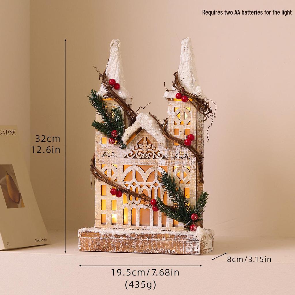 Wooden Luminous Christmas House Ornament with Lights