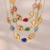 Elegant Multi-Faceted Glass Stone Clavicle Necklace - Transparent Water Drop Design, Light Luxury Style, Stainless Steel