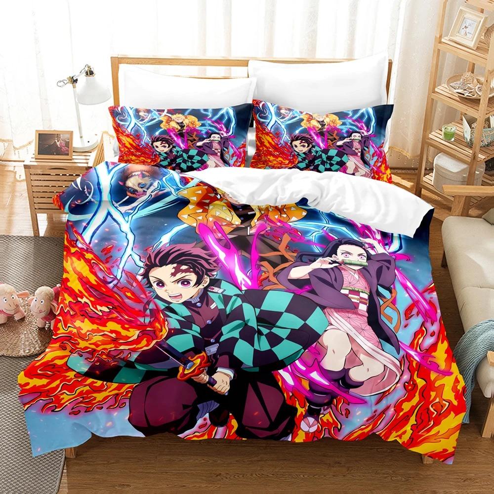Anime Demon Slayer Bettwäschesets Kamado Nezuko Bettwäsche für Teenager-Mädchen Cartoon Twin Single Queen King Full Size Bettbezug-Set