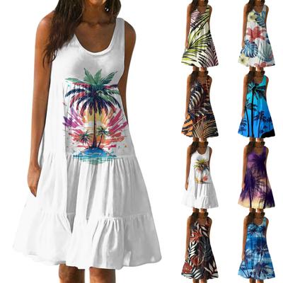 Robe de plage décontractée sans manches pour femmes, mode d'été imprimée, ample, épissure
