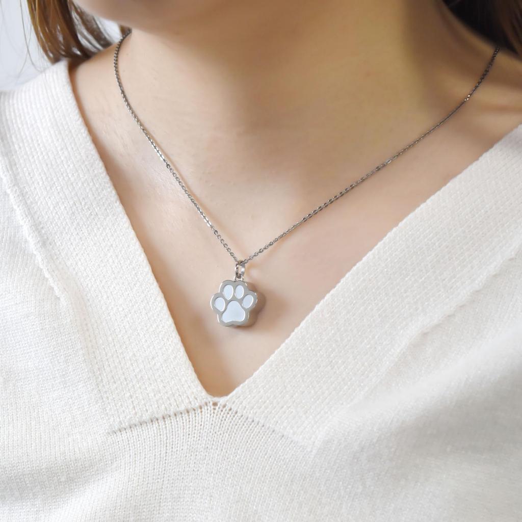 Ashes Pendant Memorial Pendant Pet Memorial Stainless Steel Paw Print MEMPD201SV [White Clover]