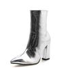 Módní stříbrné lakované dámské kotníkové boty se špičatou špičkou a čtvercovým vysokým podpatkem Chelsea Botas De Mujer