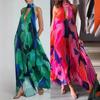 Amazon Wish's New Summer Fashion Deep V-Neck Halter Backless Sleeveless Printed Pleated Flared Dress
