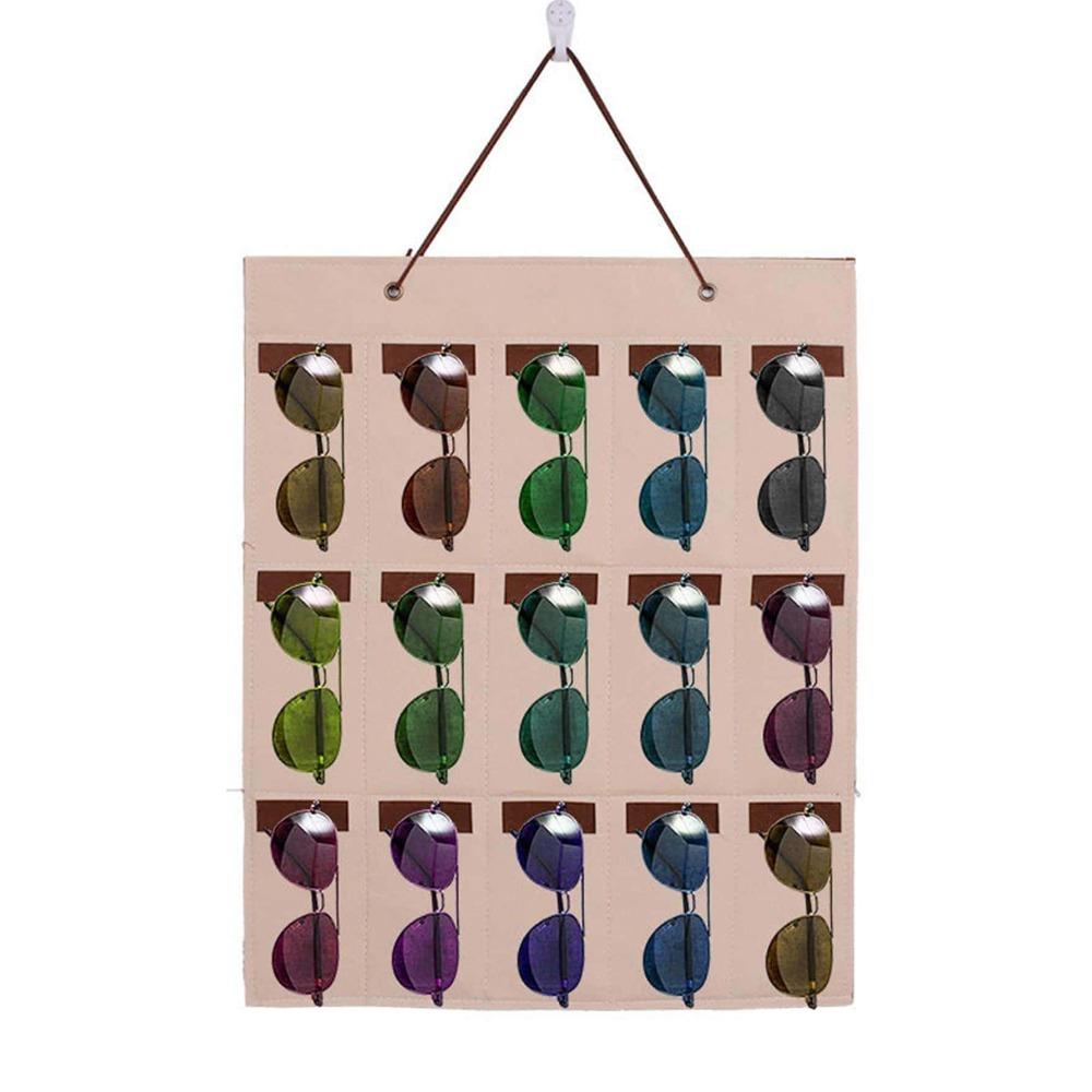 1pc Hanging Glasses Storage Bag, Beige Multi Grid Glasses Storage Bag for Home, Gender Reveal Party, Perfect for Birthdays, Weddings