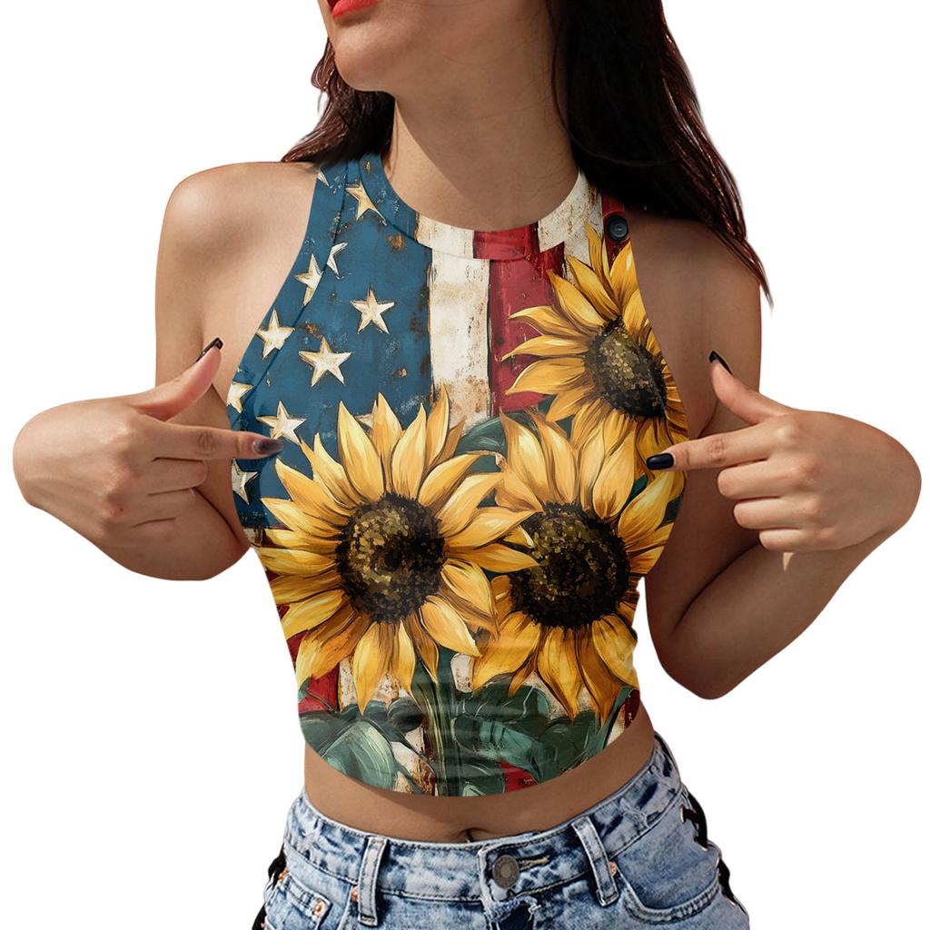 Women's Fashion Independence Day Print Sleeveless Base Tank Top