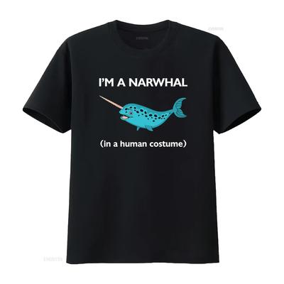 Lustiges Ich Bin Ein Narwal Im Menschenkostüm Fisch Meer Ozean T-Shirt vintage Gewaschen Lässig Weich Dehnbar Bequem Atmungsaktiv