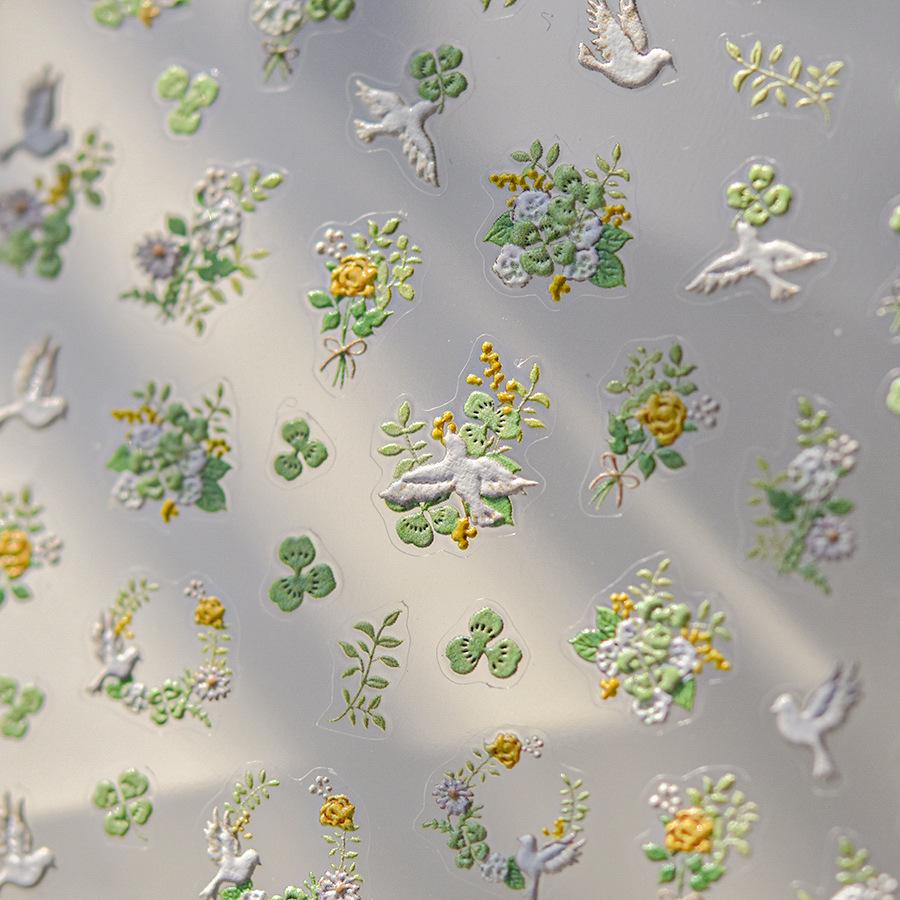 Рельефная наклейка для ногтей Клевер Белый голубь DIY Изготовление украшения to3780 — фото 3