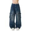 American Street Hip-hop Jeans Mens Multi-pocket Design Washable Zipper Wide-leg Pants