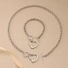 Unisex Stainless Steel Heart Pendant Necklace & Bracelet Set - Minimalist Hip Hop Trend