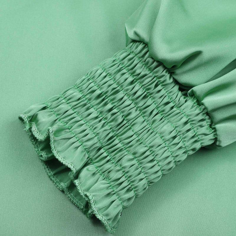 Jaro Podzim Elegantní Jednobarevný Kulatý výstřih Popruh s dlouhým rukávem Rovná trubka Hedvábné Dámské Top halenky a košile