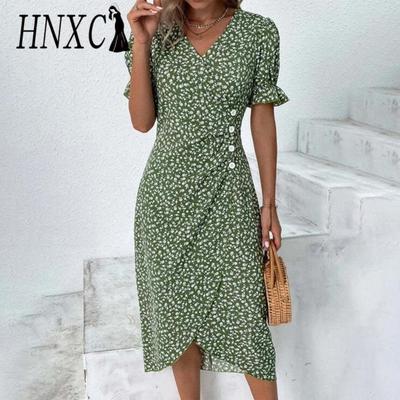 Women's Fashion Summer Spring Floral Print Short Sleeve V-Neck Casual Dresses