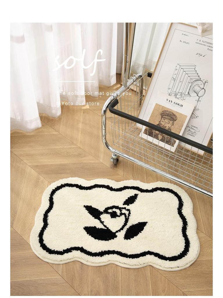 Patchwork Non-slip Bathroom Door Mat with Floral Design