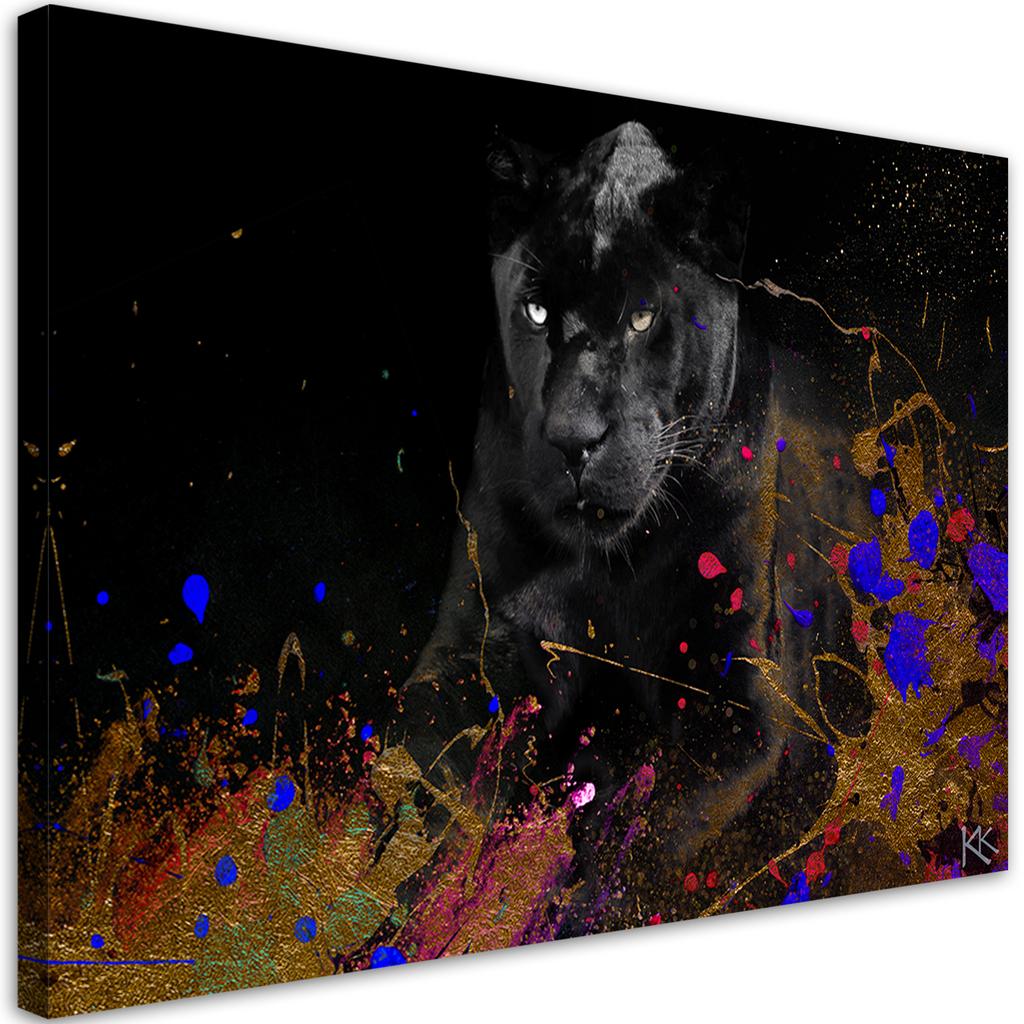 Canvas Print, Black Panther On Coloured Background