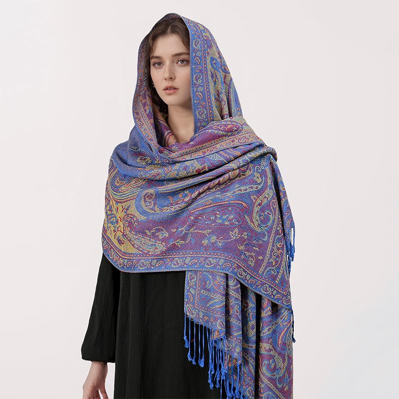 Paisley Pashmina Shawl Scarf Women Jacquard Cashew Printed Scarves Flowers Borders Female Tassel Blanket Wraps Ethnic Shawls