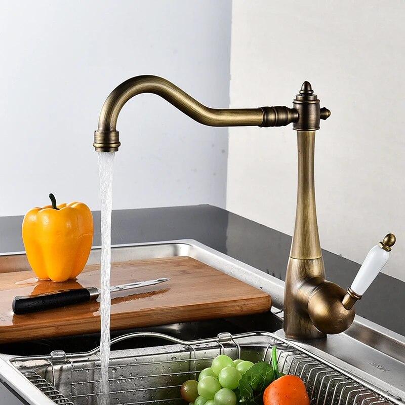 

Kitchen Faucets Deck Mounted Mixer Tap 360 Degree Crane For Kitchen Faucet Rotation Spray Mixer Tap Torneira Cozinha Elk45 G9/16 антична бронзова кольору