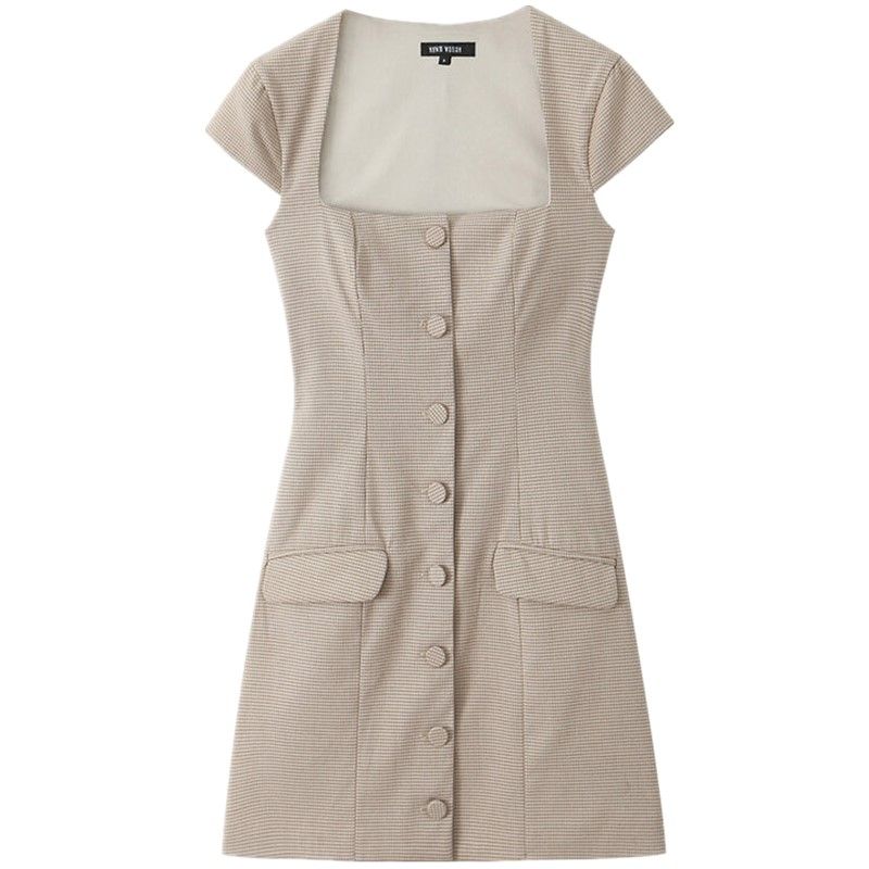 

Fashion Style 2024 Fall and Winter New Women s Clothing Stylish Button Decoration Gingham Short Sleeve Dress 4661241 Figure Color L