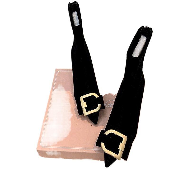 Small Short Boots 2025 New Women's Winter One-pedal Thin Leg Socks Boots Rhinestone Square Buckle Pointed Middle Heel Short Boots