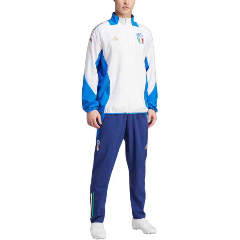 Adidas Euro Cup Italy Team Zipper Comfort Stand Collar Football Shirt Unisex Tops White Blue IQ2183