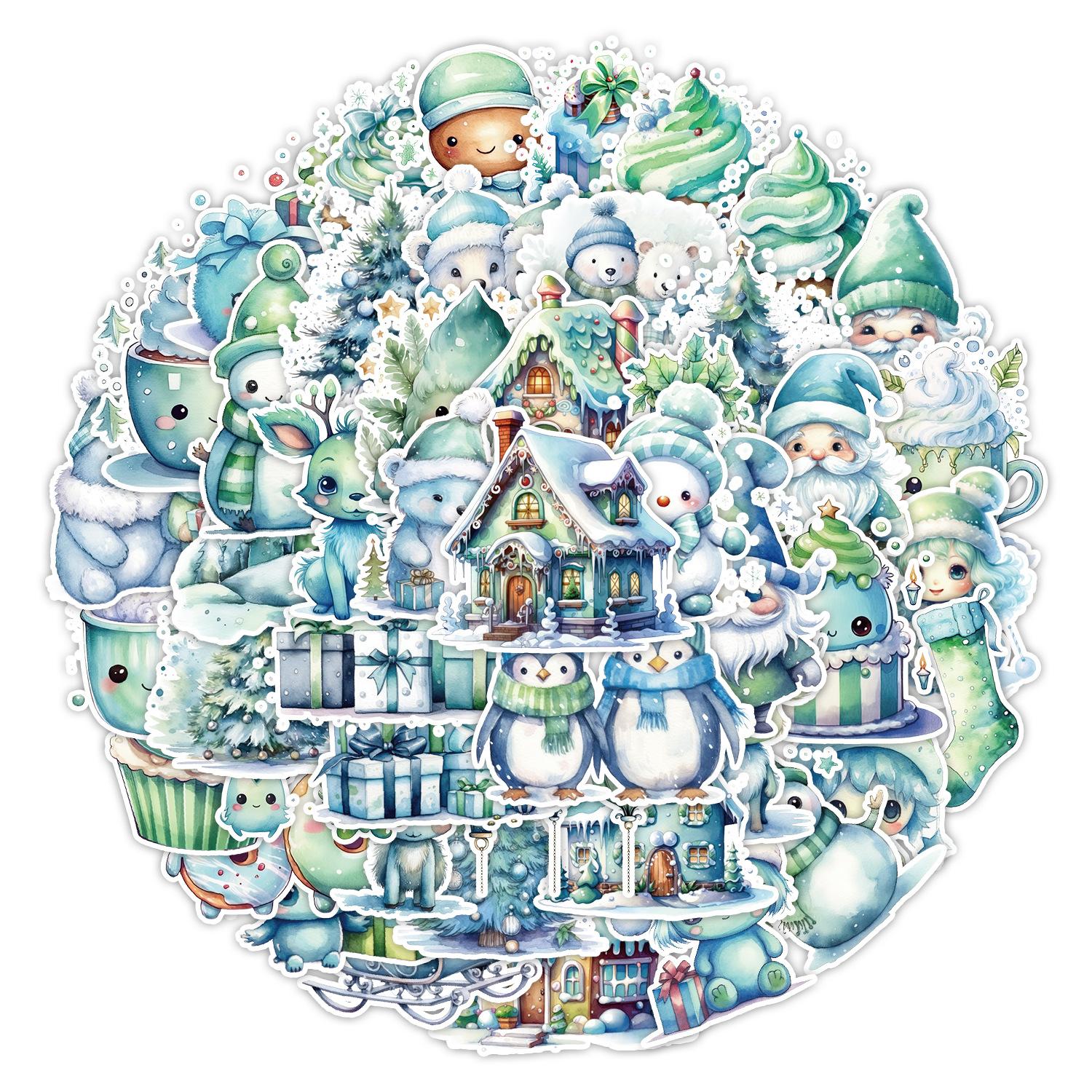 

50 Зеленых Рождественских Дудл Наклеек Наклейки для Украшения Автомобиля, Мобильного Телефона, Скейтборда Водонепроницаемые Креативные Наклейки для Заметок от Руки