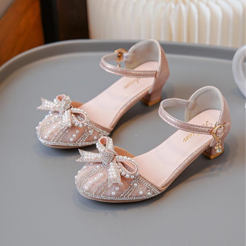 Girls sandals fashion princess shoes rhinestone high heels baby leather shoes