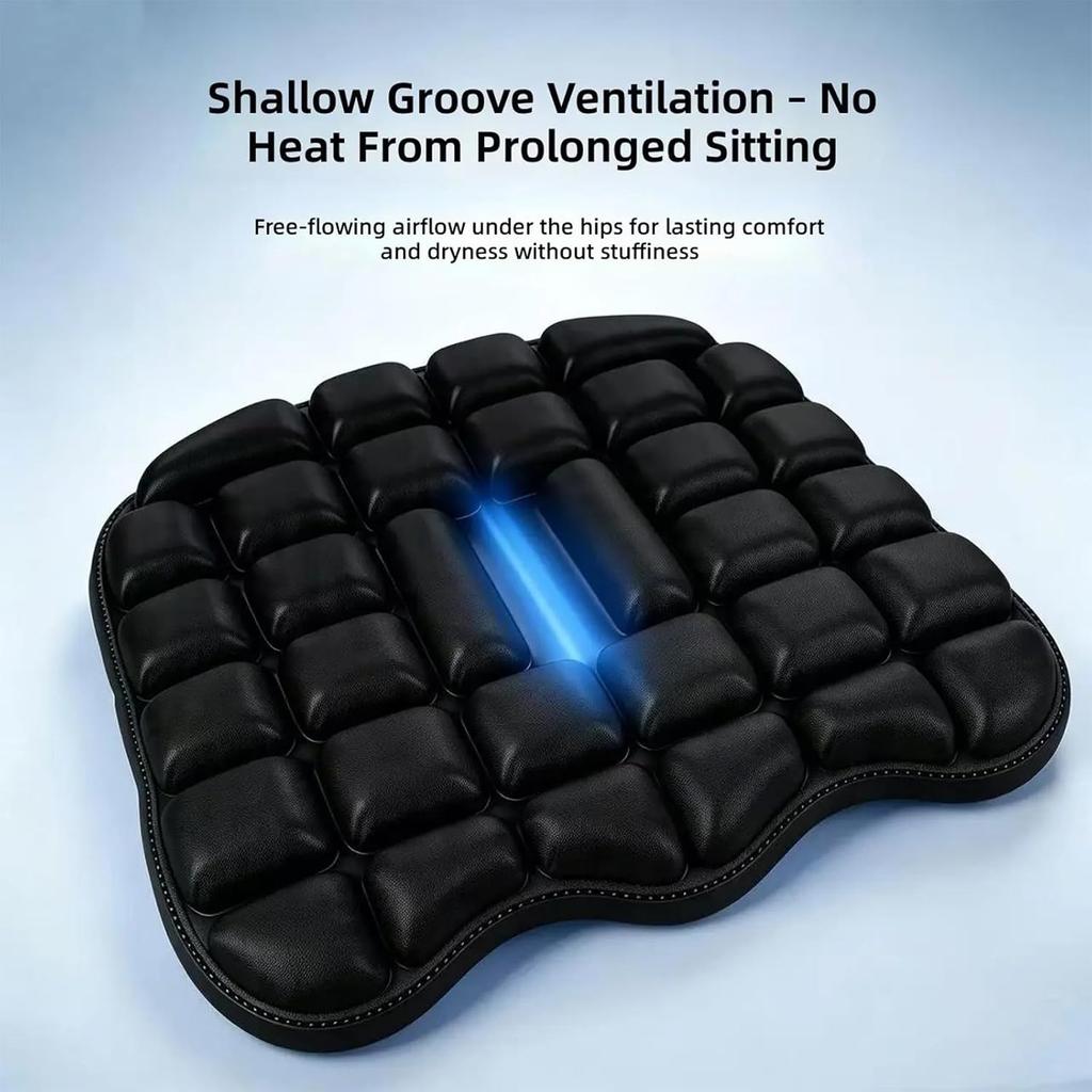 Inflatable Seat Cushion Adjustable Air, Multi-Cell Press-to-Inflate Pad, Contoured Black Polyester for Vehicle C