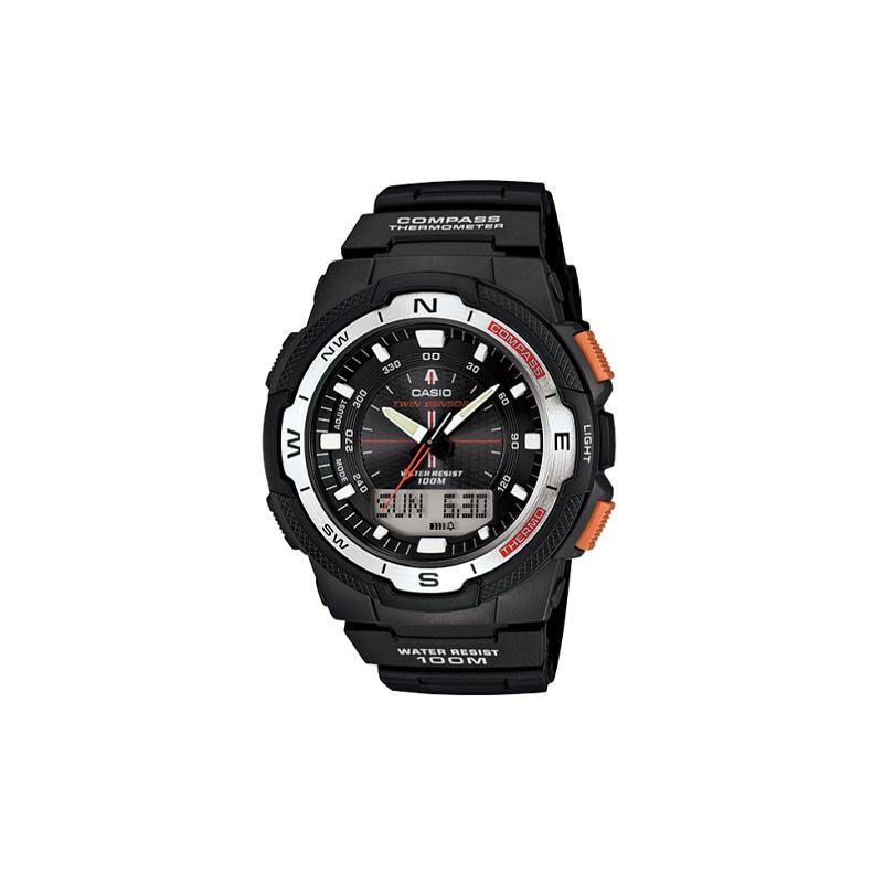 

Casio outdoor sports new pointer digital dual display watch quartz movement resin strap Japanese and Korean watch men s watch black dial SGW-500H-1B чёрный