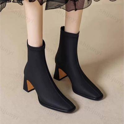 Nuovi Stivaletti da Donna con Tacco Alto e Punta Quadrata Moda Cerniera Posteriore Scarpe da Ballo Festa Ballo Scarpe Street Style da Donna Stivaletti Corti da Donna