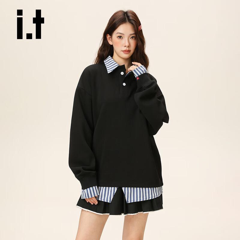 :CHOCOOLATEit Women's American Retro Faux Two-Piece Polo Sweatshirt