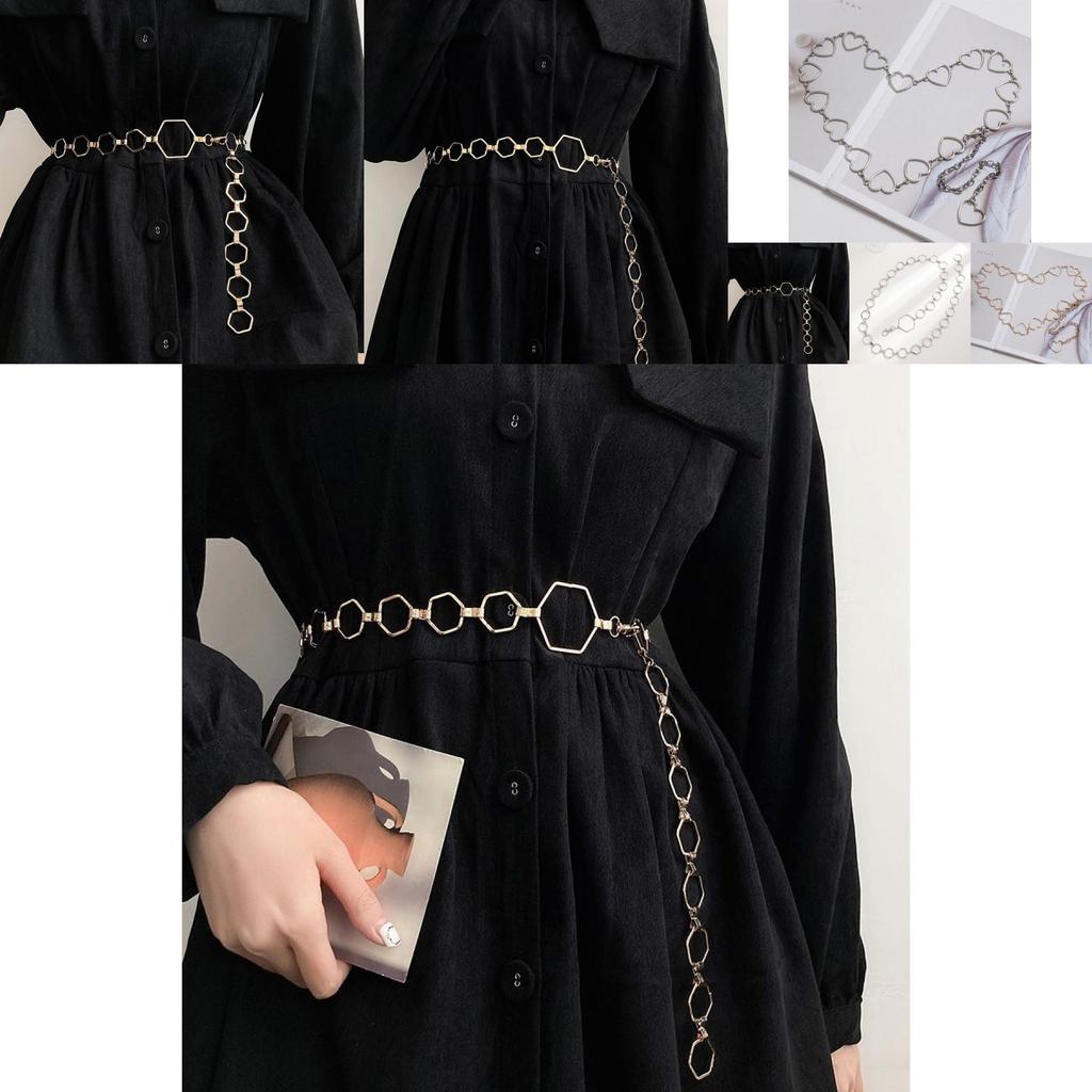 Elegant Hexagonal Waist Chain For Women Stylish Dress Accessory Versatile Metal Belt