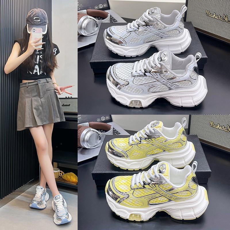 2025 new thick-soled heightening casual sports shoes fashionable versatile niche transparent network popular dad shoes light and breathable