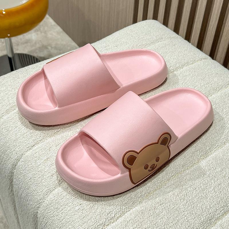 Летние домашние тапочки для ванной, нескользящие домашние пасхальные шлепанцы на толстой платформе с рисунком медведя, пляжные сандалии, женская обувь 40-41