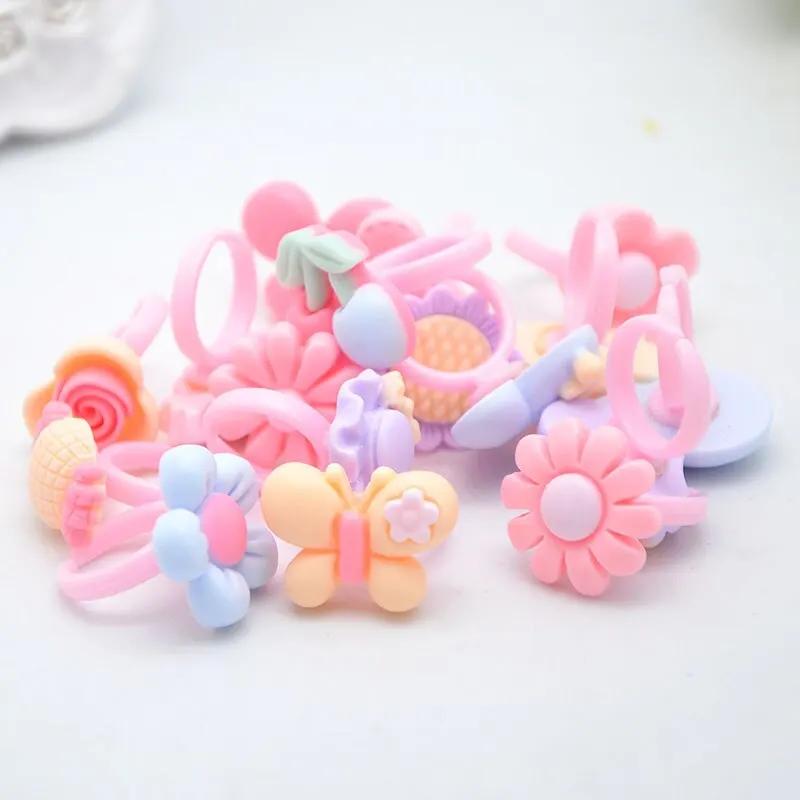 Non-Toxic 36Pcs Kids Cute Princess Rings Resin Cartoon Jewelry Flower Shape Ring Set Creative Accessories Toys For Children Birthday Gifts