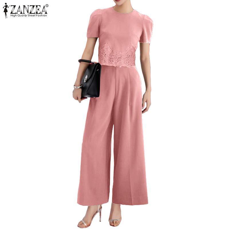 ZANZEA Women Short Sleeve Crcohet Blouse and Pants Summer Two Piece Suit Sets