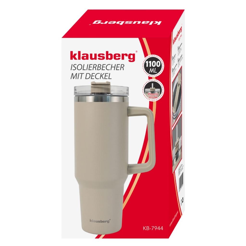 STEEL THERMAL MUG THERMOS 1100ml WITH HANDLE AND STRAW KLAUSBERG KB-7944
