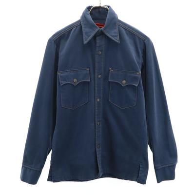 Camisa Western vintage de los 70 de manga larga S Azul Marino KINGSROAD Hombre Usada