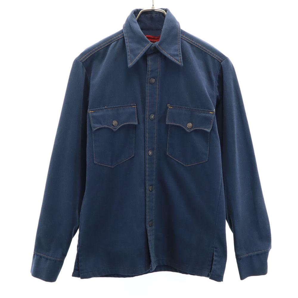 

Sears 70-е винтажная рубашка в западном стиле с длинным рукавом S темно-синяя KINGSROAD мужская б/у