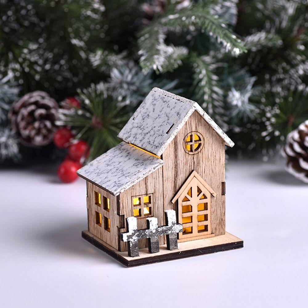Christmas Gift Hut For Home Christmas Ornaments Luminous Cabin Wooden House Christmas Decorations