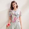 Zhaojun Women's Floral Print Round Neck Silk Blend Knit T-shirt