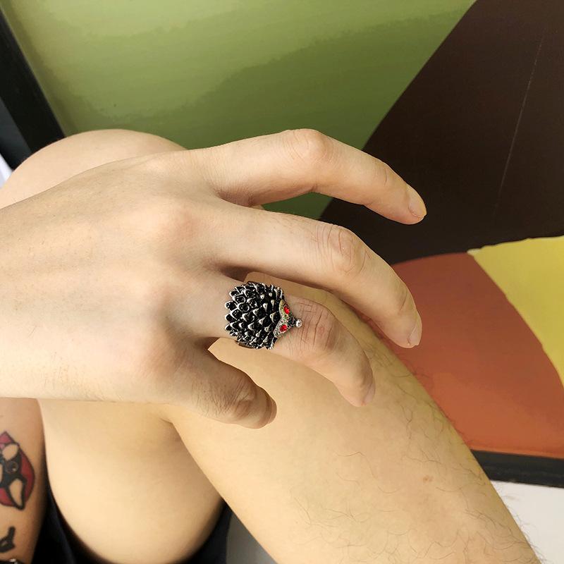 Retro Red Eye Hedgehog Ring For Men Women Punk Gothic Rock Hiphop Open Ring Handmade Designer Zircon Unisex Accessories Gift