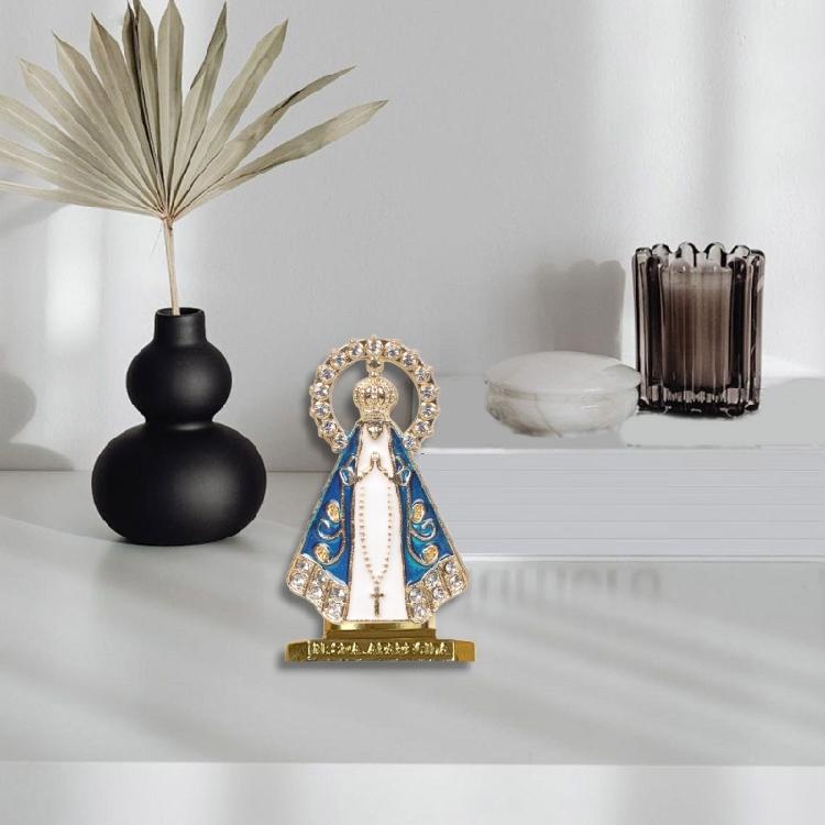 Religious Christian Alloy Prayer Figurine with Enamel and Rhinestones Embellished For Devotional Space Spiritual Accent