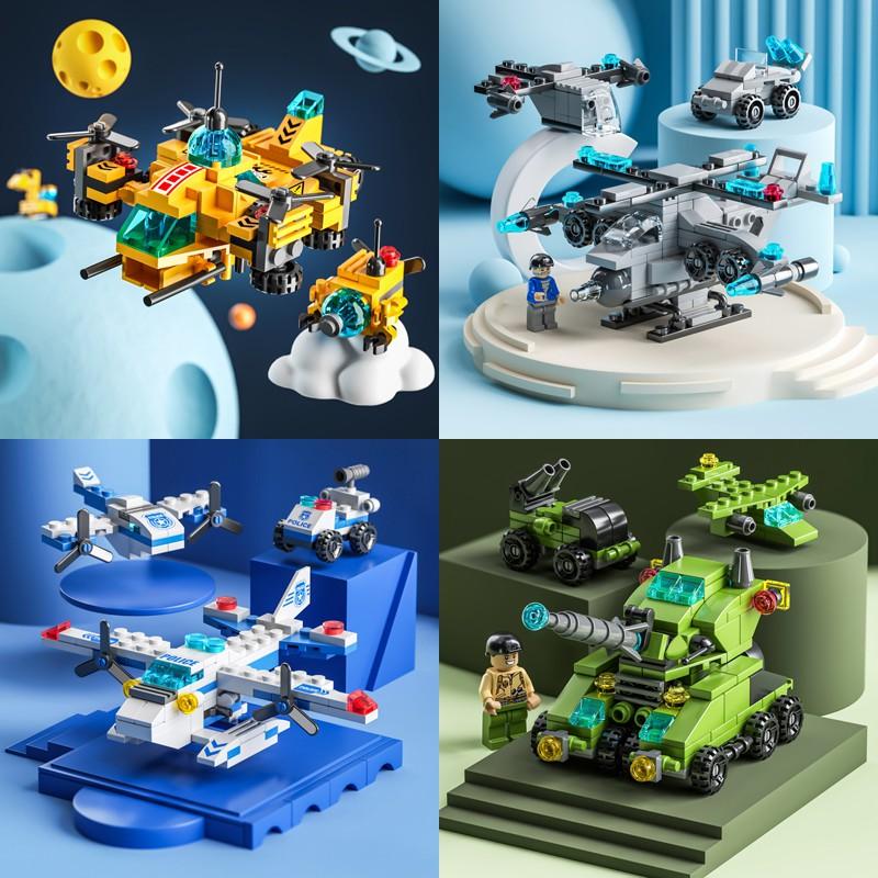 READY STOCK Mini 6 In 1 Building Blocks DIY Educational Play for Children Police Airplane&fire Truck&castle Model Building Blocks