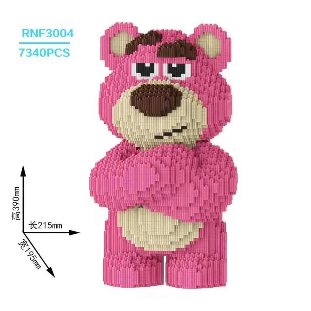 7340 Pcs Strawberry Bear Micro Building Blocks Set 39cm Large Model Kit Bricks Toy Gift For Kids And Adults