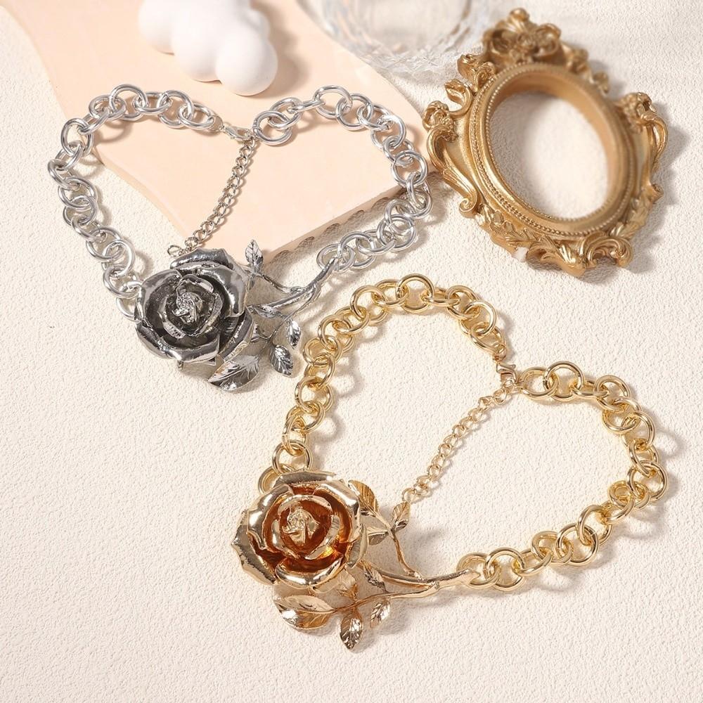 Luxury Metal Rose Necklace Coarse Neck Chain Exaggerated Flower Necklace  Women