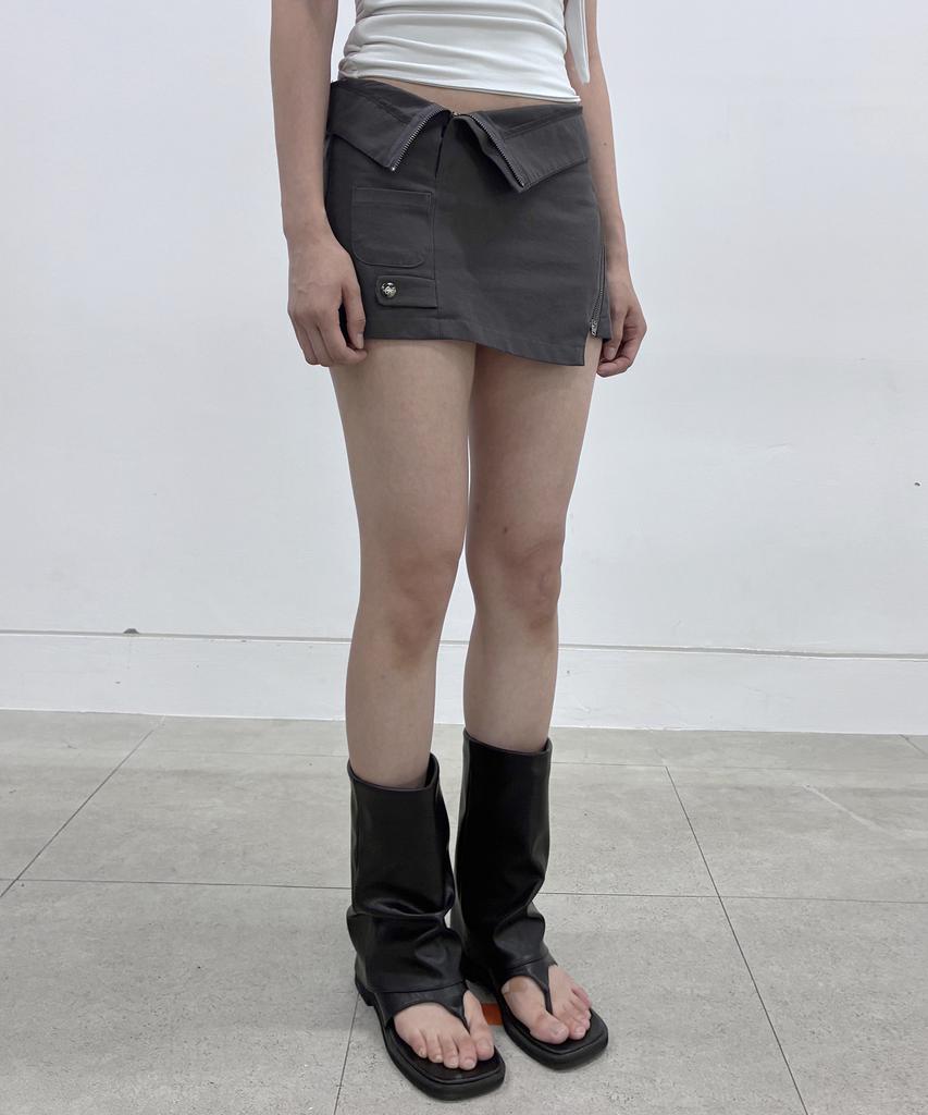 Peulleeoeob Asymmetrical Folded Skirt (Fl-272_Dark Gray)