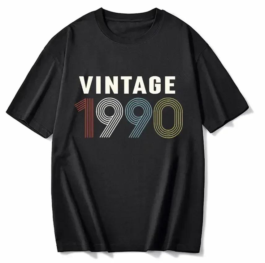 cotton 100% Men's And Women's Birthday Short Sleeve T-Shirt Digital Print 1960-1999 Pattern Congratulating Letter Tee Birthday