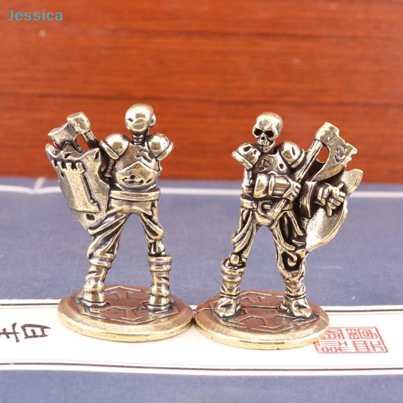 Vintage Brass Skeleton Warrior Figurines - Medieval Ax-Wielding Mini Statues for Desk Decor & Collection