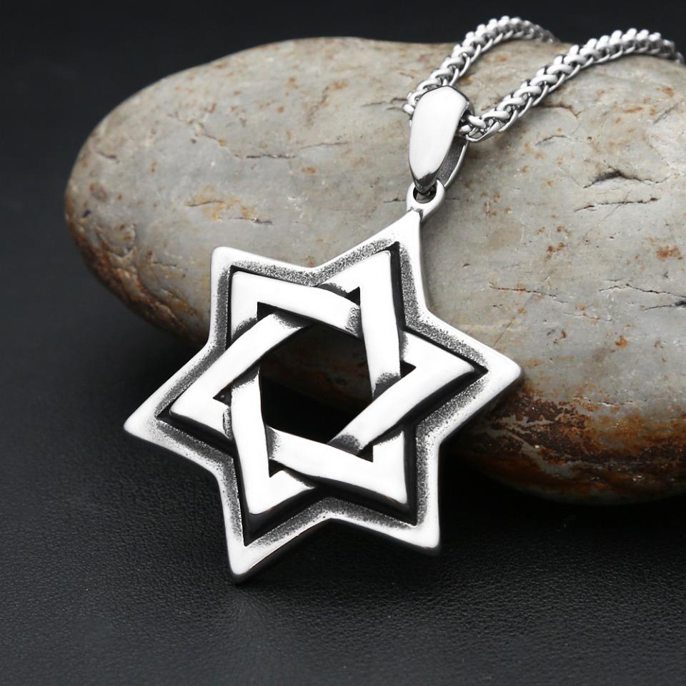 Fashion 316L Stainless Steel Star of David Pendant Necklace for Men Women Punk Biker Six Pointed Star Necklaces Party Jewelry