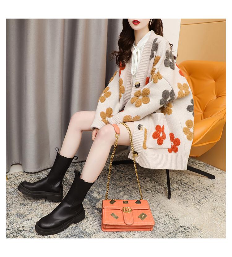 Women's Floral Knit Cardigan - Hong Kong Style, Loose Fit, Autumn/Winter 2025