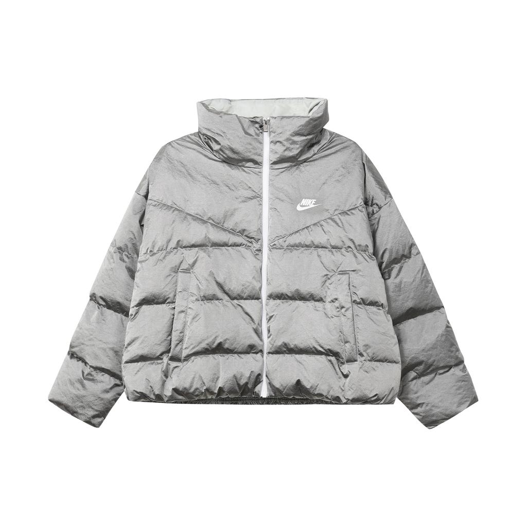 Nike Sportswear Therma-Fit City Series Solid Logo Print Zip-Up Warm Cotton Jacket Women Jackets Silver DQ6889-014