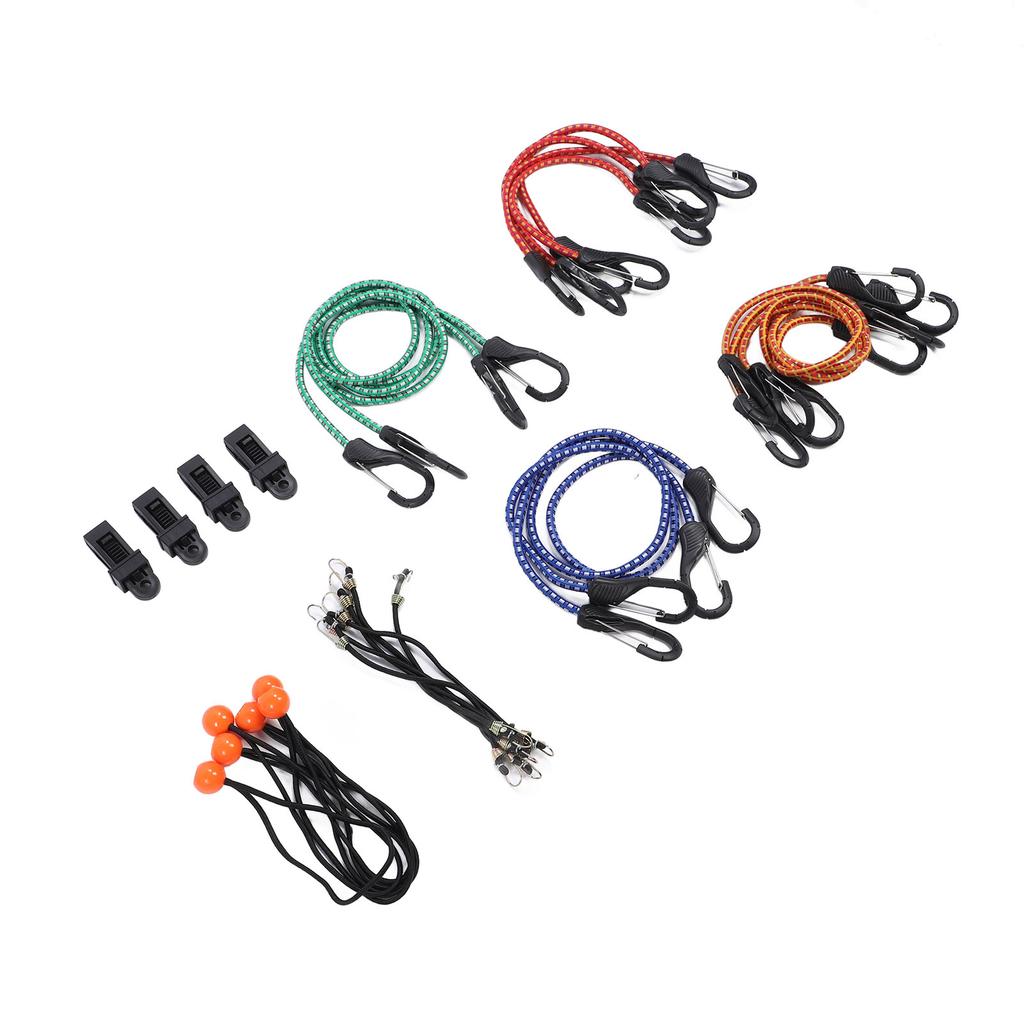 28 Pcs Set Bungee Cord High Elasticity Rubber Tie Down Strap with Hook for Luggage Camping Tent